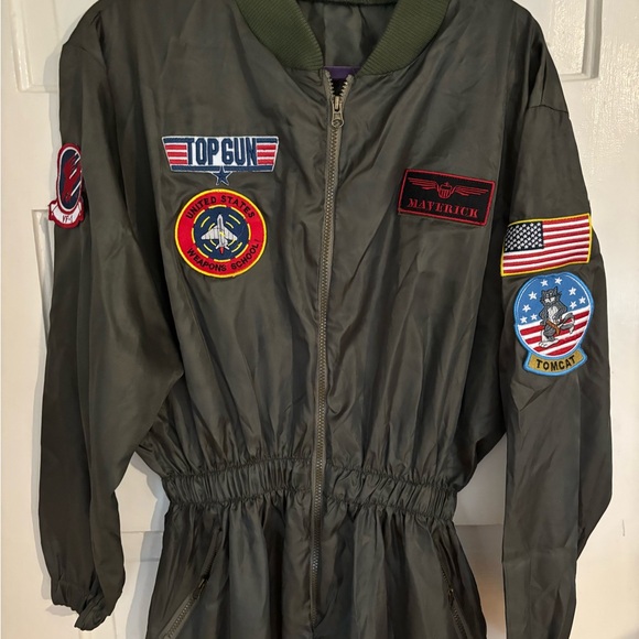 Women's Top Gun Green Flight Suit with Patches Halloween Costume - Picture 2 of 6